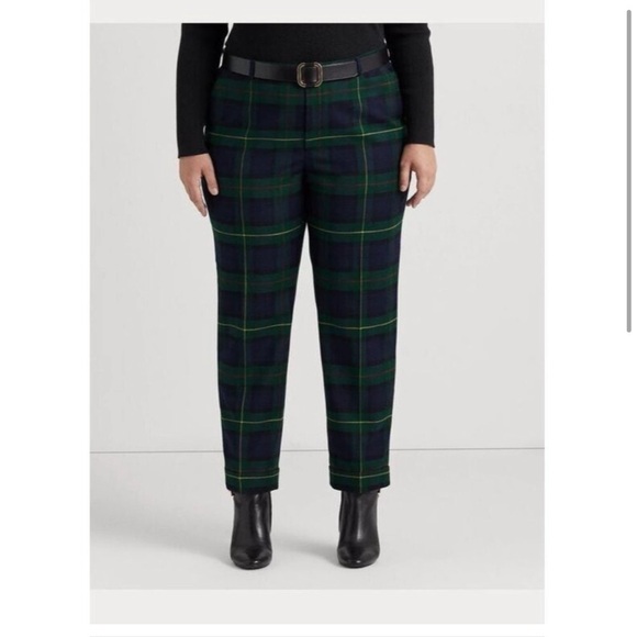Lauren Ralph Lauren Plaid Wool-Blend Twill Ankle Pant - Picture 1 of 15